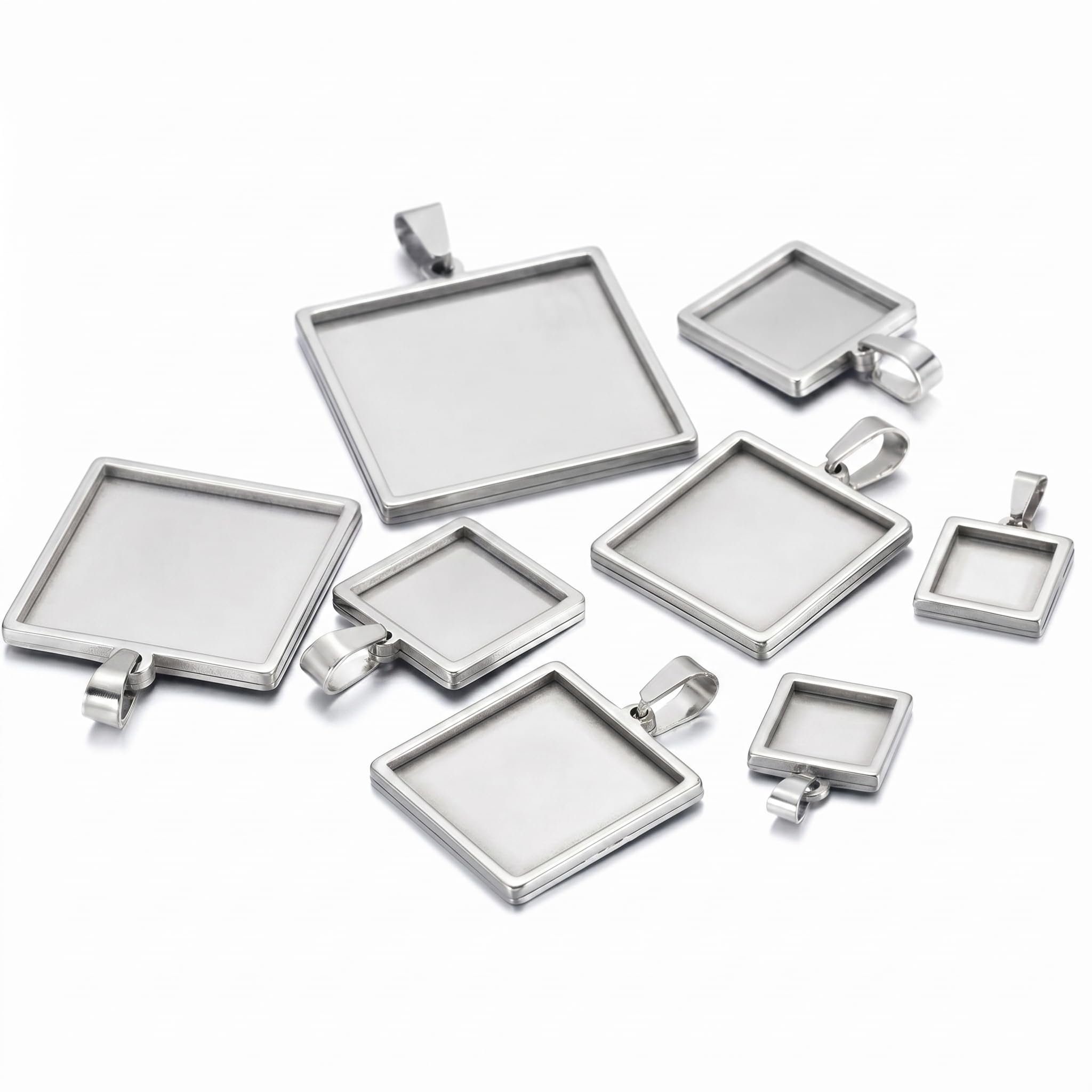 TPIONEER 5pcs Gold Stainless Steel Square Blank Bases For Pendants Tray 10/15/20/25/30mm Cabochon Bases Setting Jewelry Making Supplies
