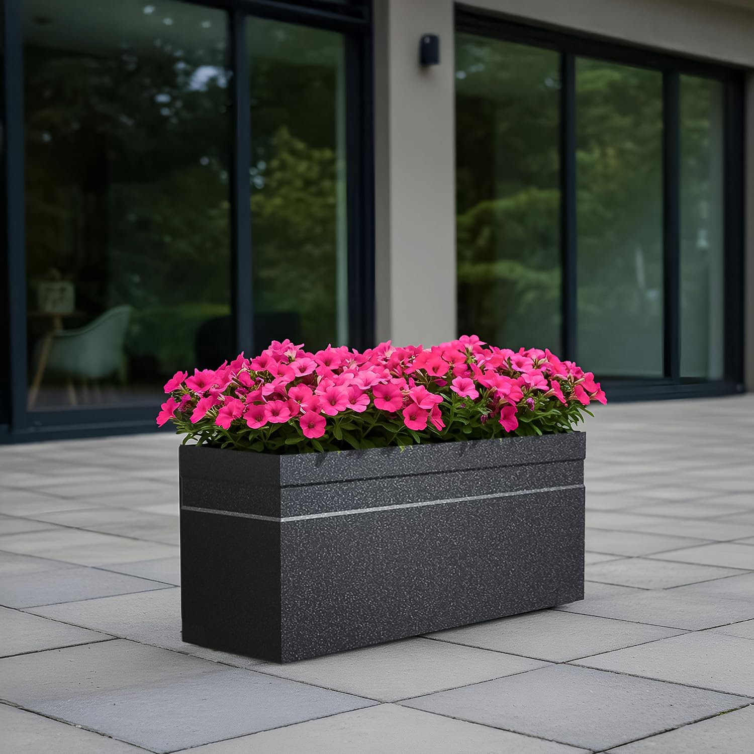 TrustBasket Flora Haven 21 Inch Lightweight Polymer Planter | Unbreakable UV-Protected Flower Pot for Living Room, Balcony, Garden | Large Planter for Home Décor | Rectangular Planters | Grey-image-1