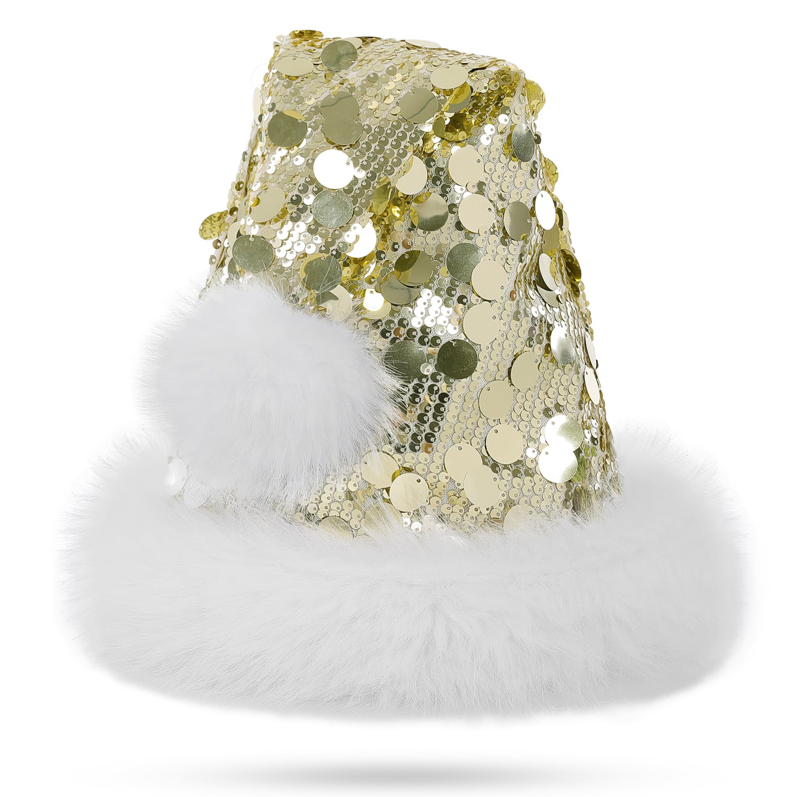 KONVINIT Sequin Christmas Santa Hat Glittery Festive Santa Clause Hat, Fluffy & Durable for Holiday Celebrations - Image 2