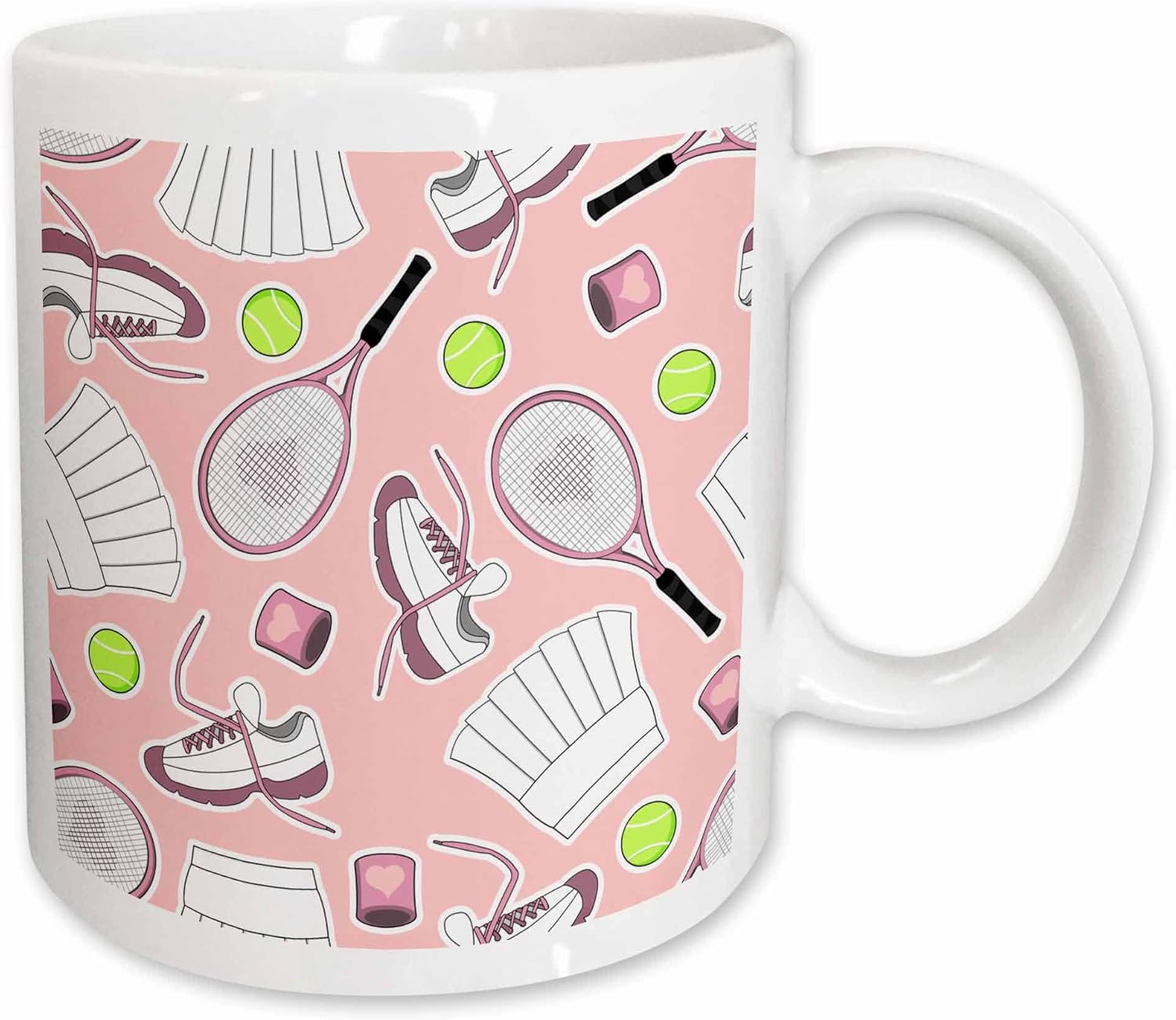 3dRose Cute Tennis Pattern Pink Ceramic Mug, 15 oz