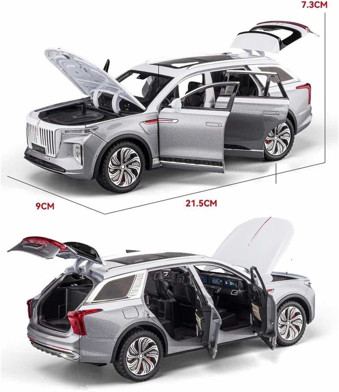 Scale car Model 1/24 for E-HS9 SUV Alloy New Energy Car Model Diecast Metal Vehicle Collectible Souvenir Suitable for Decoration(Black)