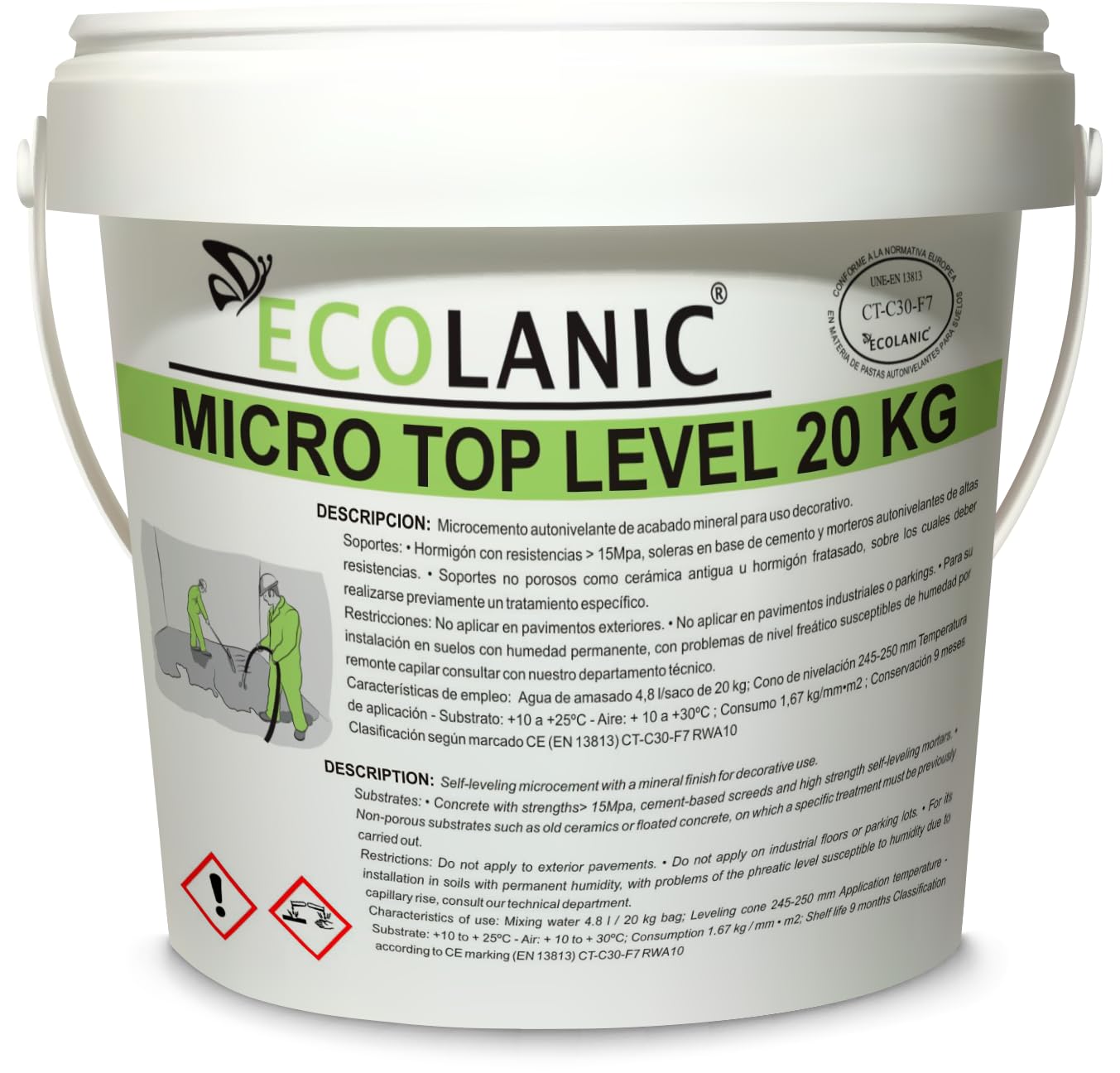 Dekorativer selbstnivellierender MIKROZEMENT | Einkomponentiges Pulver mit extremer Oberflächenhärte | MICRO-TOP Ebene 1 | Für drinnen und draußen geeignet | 20kg