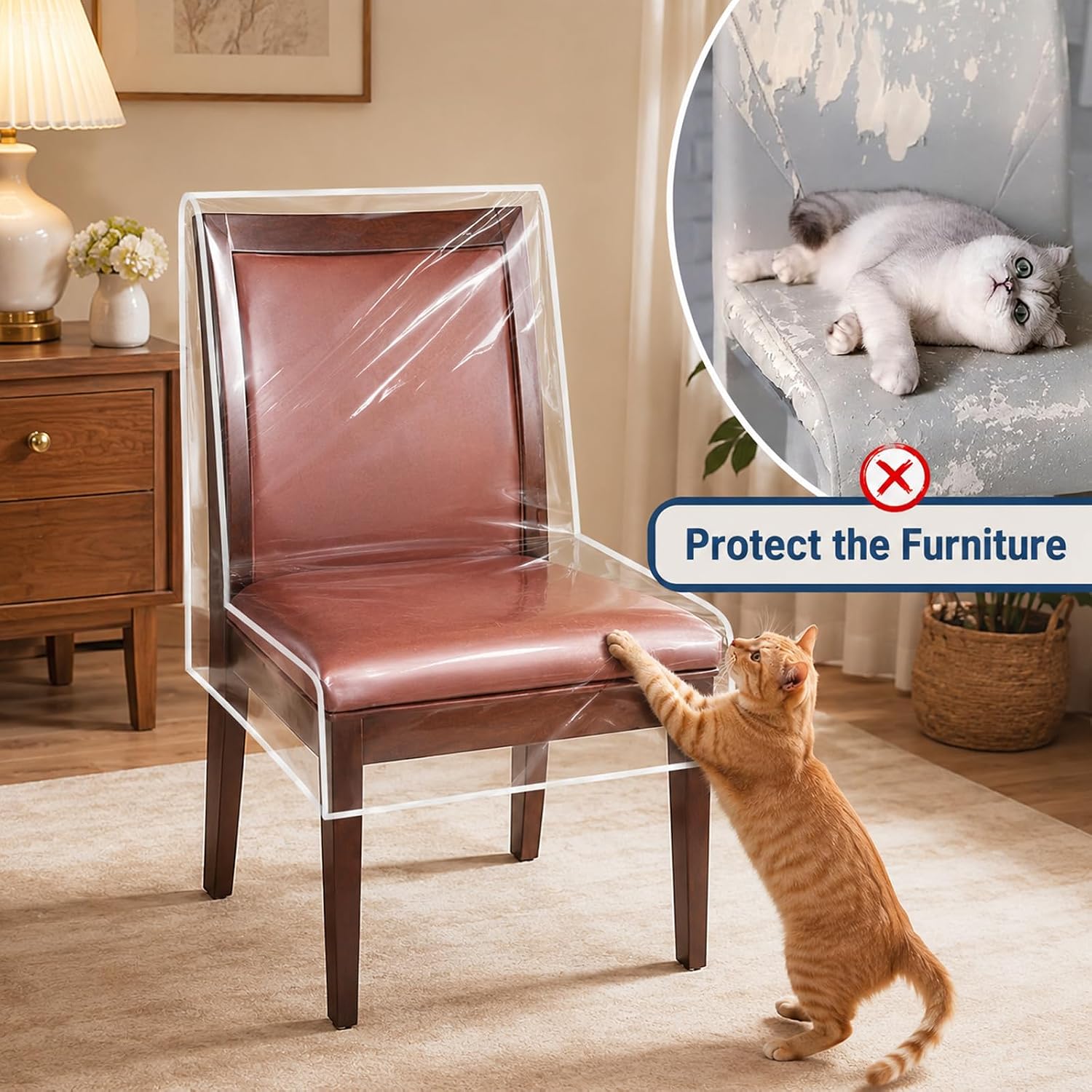 4Pack Plastic Dining Chair Covers Clear PVC Seat Chair Protector Waterproof
