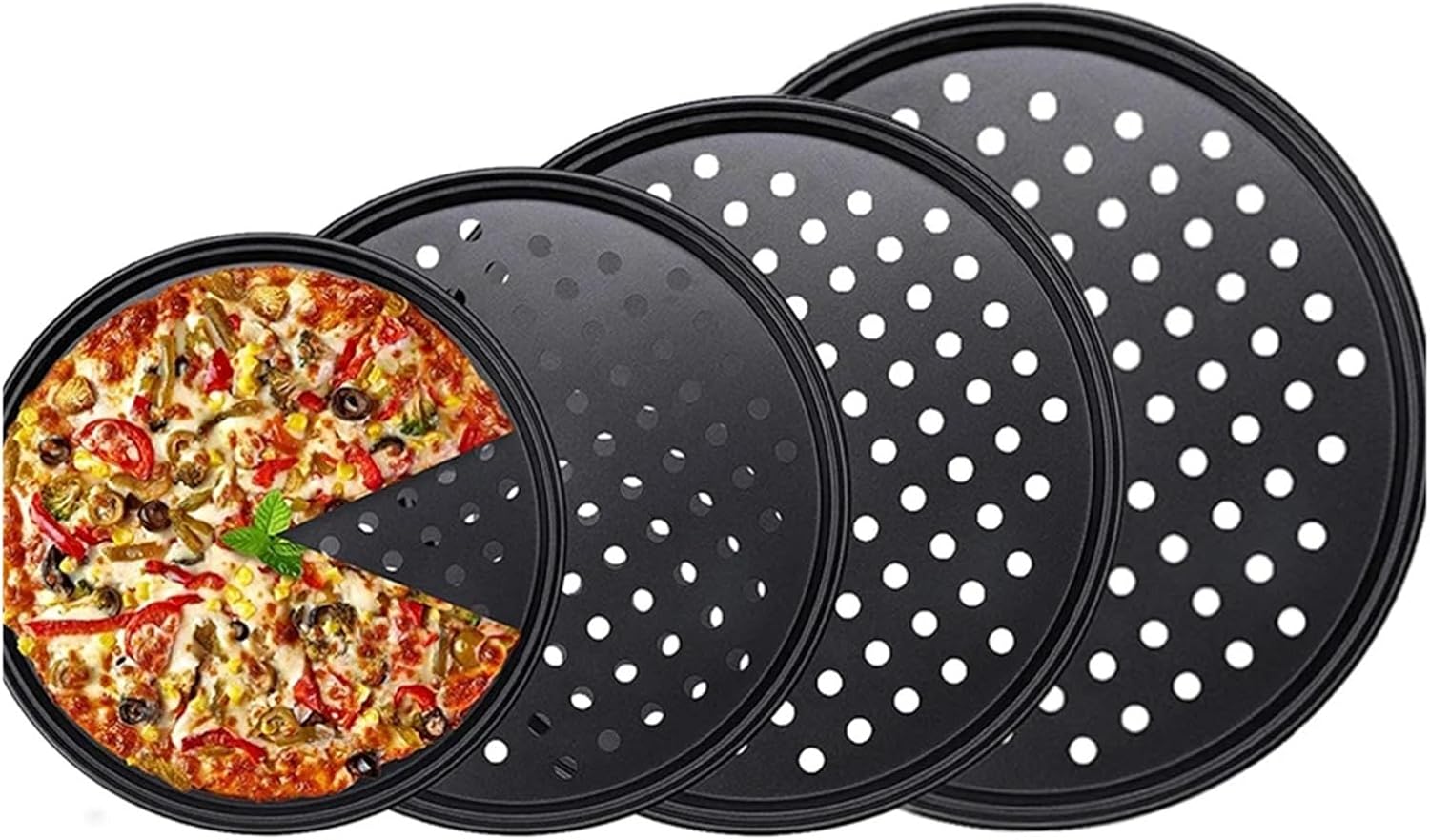 Nonstick Carbon Steel Pizza Crisper Trays Pizza Baking Pan Mold with Holes Round Deep Dish Plate(24.5cm with Holes)