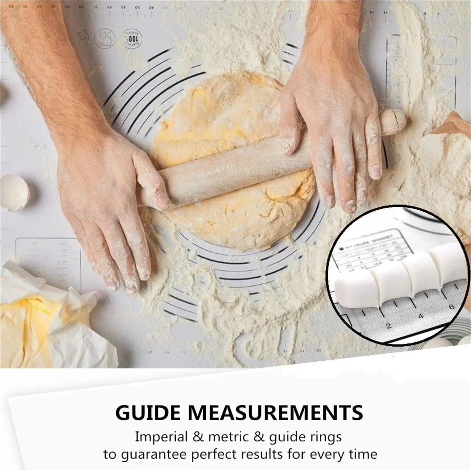 Silikon-Backmatte, große Knetunterlage, antihaftbeschichtete Oberfläche, Rollteigmatte mit Skala for Küchen-Kochblätter für Fondant Pizza Brot(Black,80x60cm)