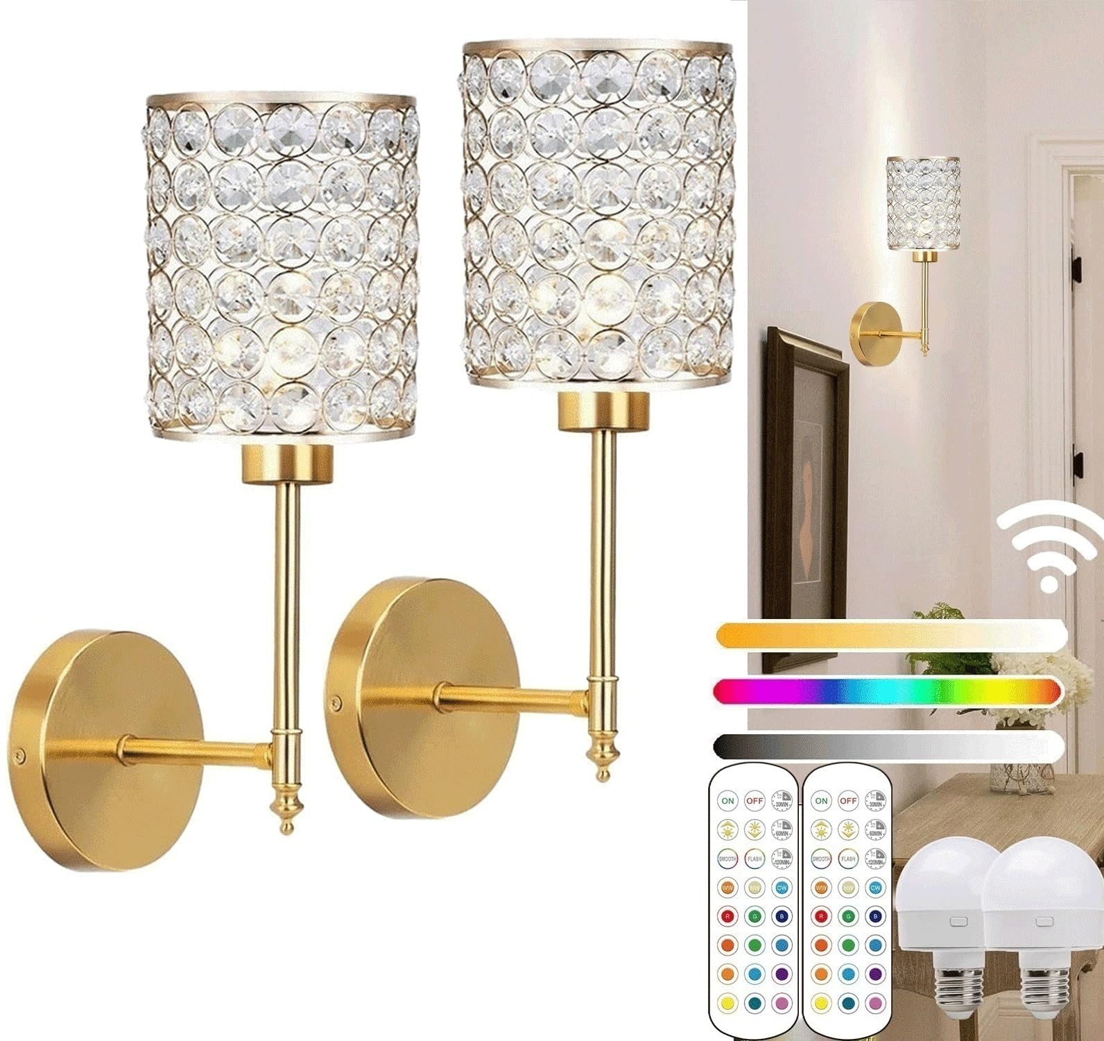 Lampada da Parete Ricaricabile in Cristallo, Set di 2 Applique a Batteria, luci Senza Fili con Telecomando, Applique Decorative Senza Fili per Bagno, Camera da Letto, Soggiorno 15