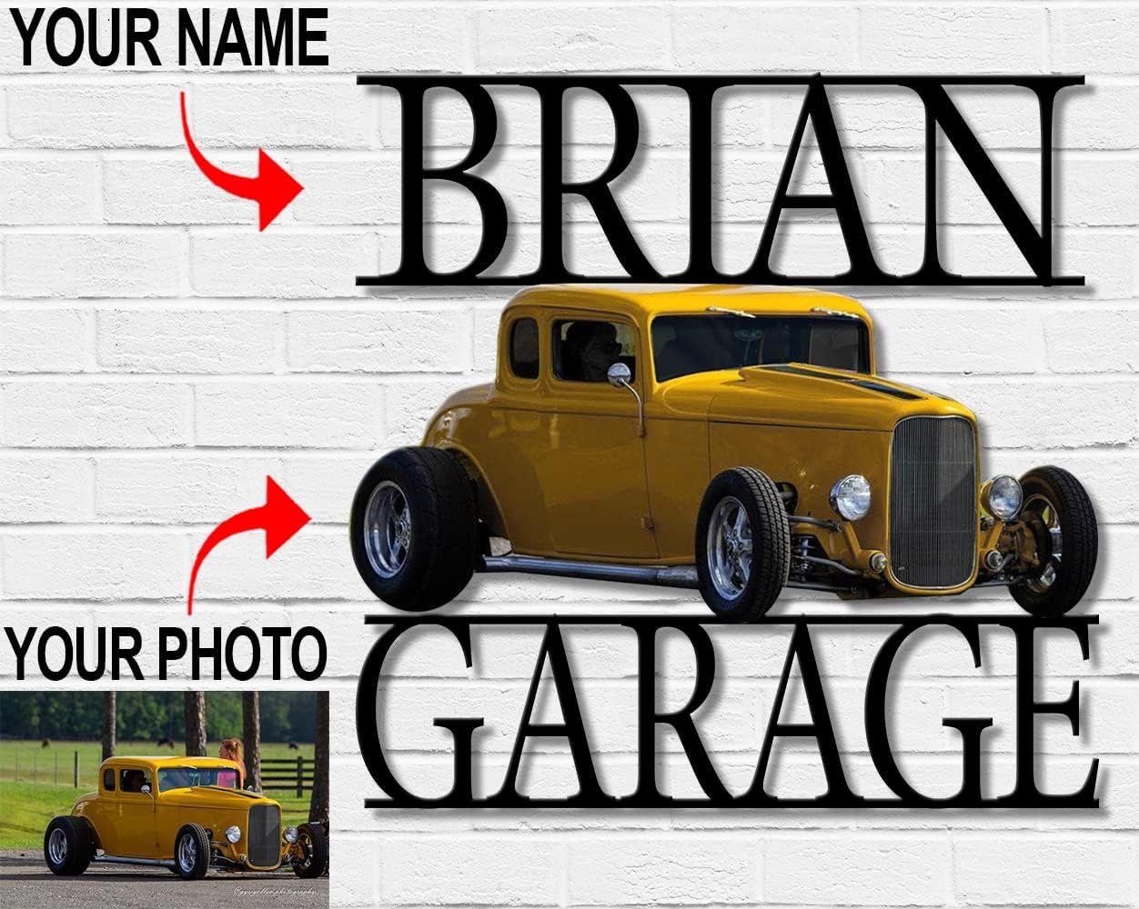 Personalized Photo and Name Hot Rod Metal Sign for Car Guys By Kool-Kool, Laser Cut, home decor, garage decor, birthday Xmas Father's day custom gift for Rat Rod Street Rod Vintage car Hot Rod classic Car Enthusiast. (Garana)
