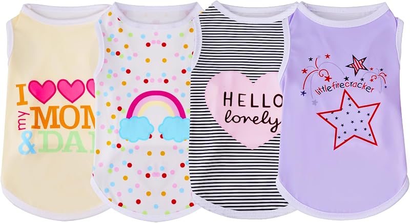choyaxo 4pcs Dog Shirts Sleeveless Printed Pet Vest for Chiuahaha Small Dogs Kitten Spring Summer