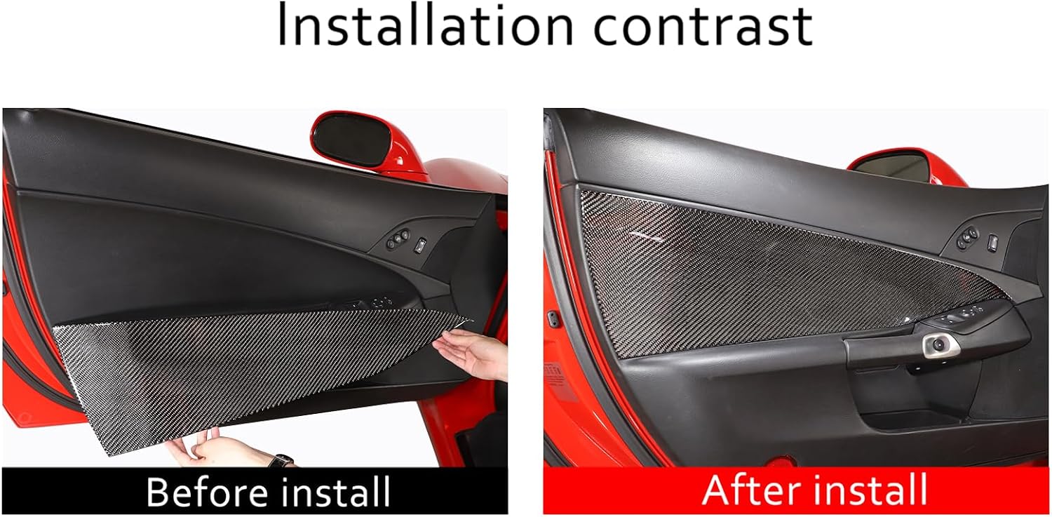 PIUGILH Carbon Fiber Inner Door Panel Cover Trim Kit, Door Armrest Window Side Panel Cover Decorations Interior Door Anti-Collision Anti Kick Sticker Protector for Corvette C6 Z06 ZR1 2005-2013, 2PCS