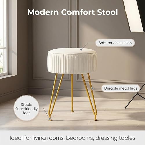 Miniatura 4 de Taburete de tocador de terciopelo, moderno taburete otomano con patas doradas ajustables, silla de maquillaje para tocador, silla de tocador pequeña
