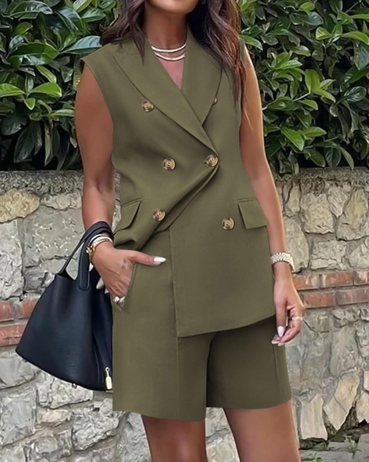 BTFBM Two Piece Sets For Women Spring 2026 Summer Pockets Button Sleeveless Vest And Shorts Work Business Casual Outfits - Image 4