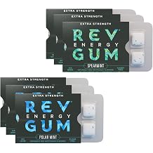 REV Caffeine Energy Gum, Extra Strength 100mg Per Piece, Sugar Free Variety Pack Spearmint & Polar Mint, 36 Pieces 6 Packs
