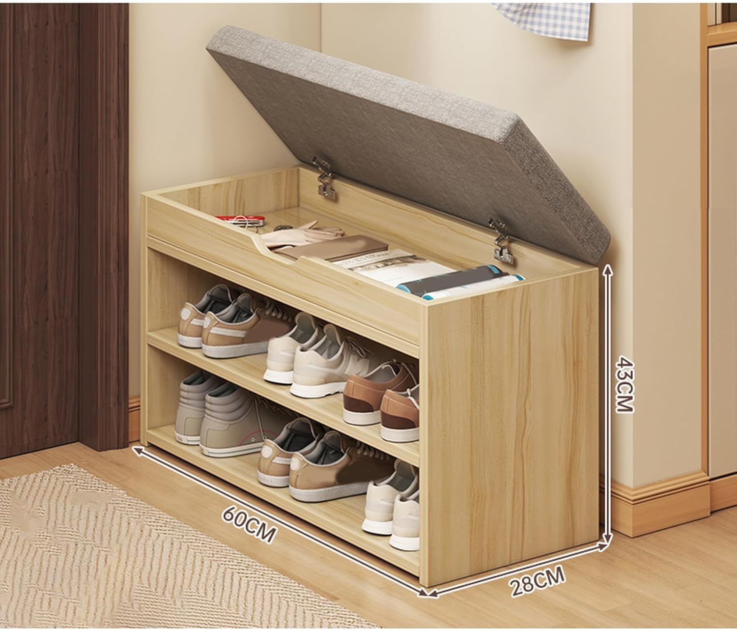 REENEW 収納 ベンチソファー 60*40*43cm スツール ベンチ レッド