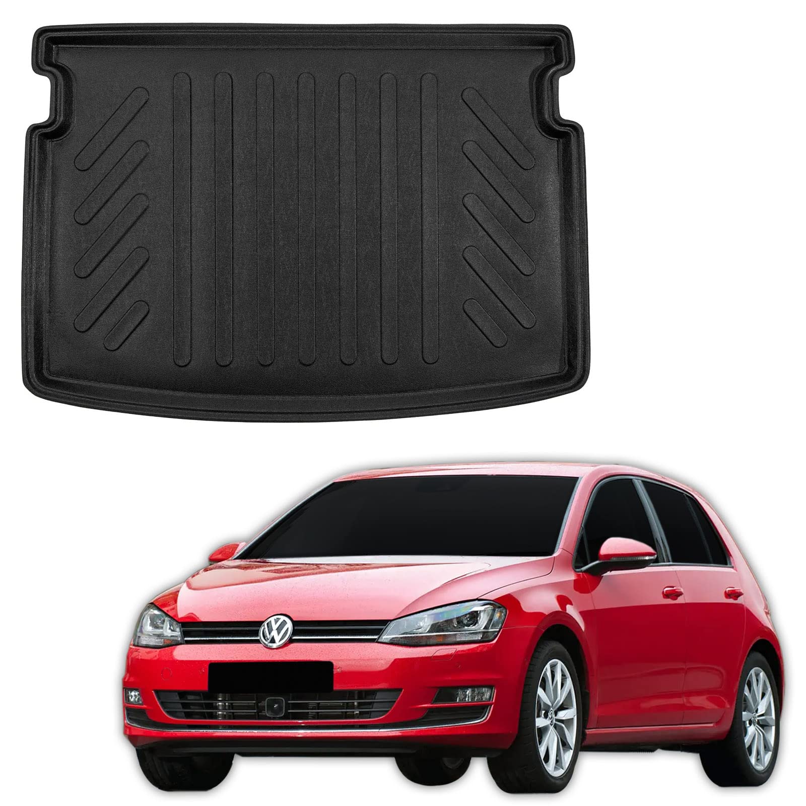 SCOUTT Vasca Bagagliaio per Volkswagen Golf 7 3/5-Porte Berlina 2012-2019 Piano Superiore, in TPE su Misura, Proteggi Baule con Bordo Alto 4 cm, Antiscivolo, Inodore
