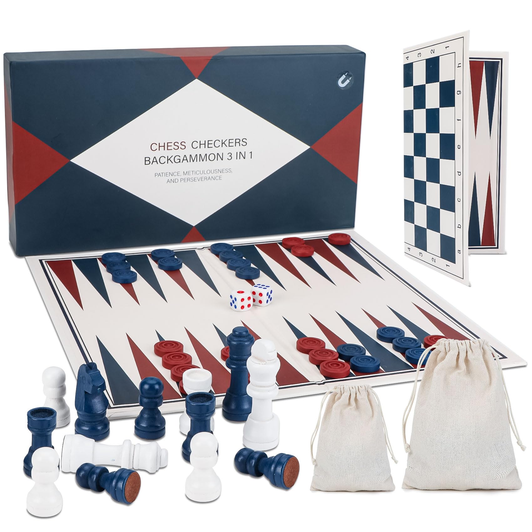 3-In-1 Backgammon Set, Magnetic Chess Backgammon Travel Set, Portable Backgammon Set with Checkers Board Game, 10" Foldable Chess Set for Adults and Kids, for Christmas,Birthdays,Holidays