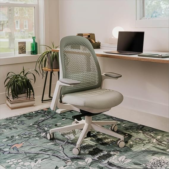 Haworth Breck Ergonomic Office Chair, Home Office Desk Chair, Agave | Computer Desk Chair with Height-Adjustable Lumbar Support, White Trim, Duo-Tone Hard Casters, and 4D-Arms