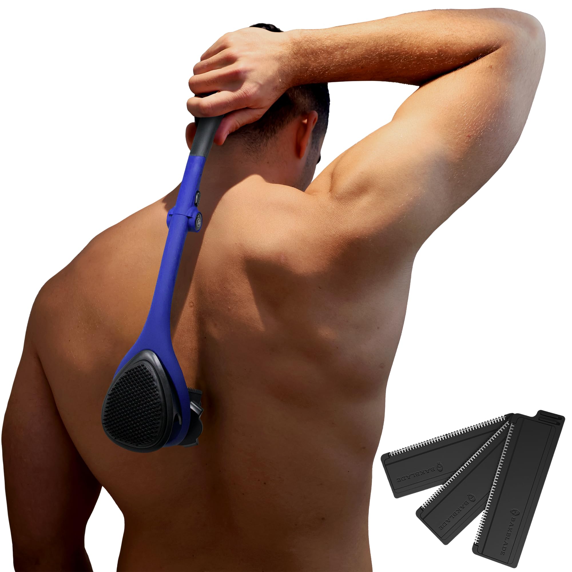 BakBlade 2.0 Elite - Rasoio Schiena Uomo - Depilatore per i Peli della Schiena e del Corpo - Body Groomer Uomo Facile Da Usare - Per Rasatura Da Bagnato O Da Asciutto - 3 Lame Extra Incluse