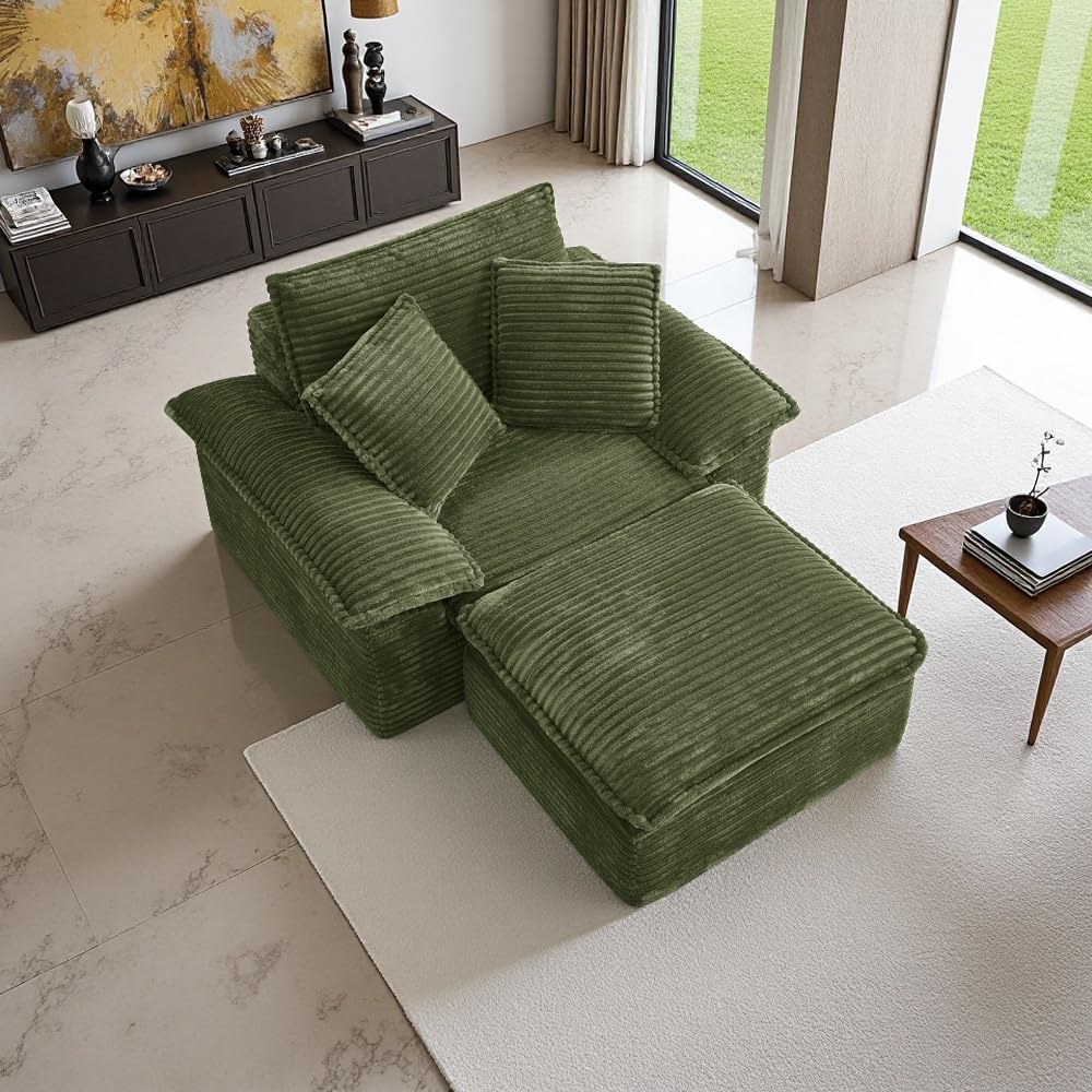 47 Inches Chaise Lounge Indoor, Oversized Chaise Lounge Chair with Pillows, Compact Sofa Couches, Corduroy Upholstered Plush Sofa Bed Lazy Chair Bed Sleeper Chair for Living Room Apartment