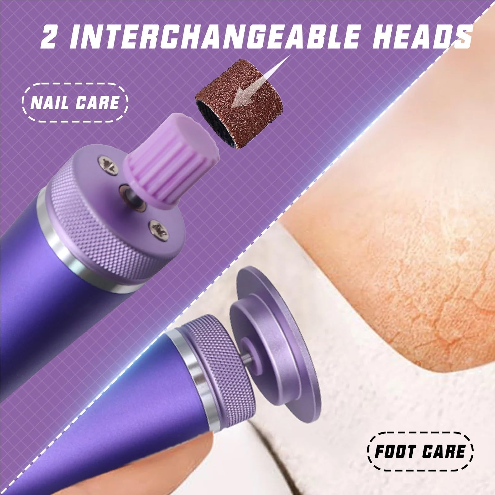 Lima De Pie Lima eléctrica for pies: removedor de callos, velocidad ajustable y 60 discos de lija, herramienta profesional for pedicura.(Purple)