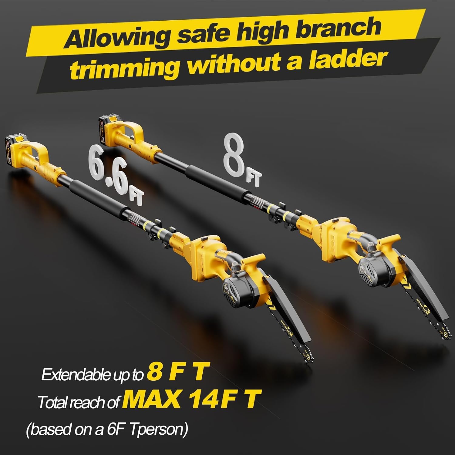 Cordless Pole Saw 3-in-1 with 6&8 Inch Mini Chainsaw, Battery Powered Electric Pole Saw for Tree Trimming with 2×4.0Ah Battery, Lightweight, Up to 14 FT Extendable Pole Saw for Home & Garden & DIY (Missing parts, little damaged, see the pictures)