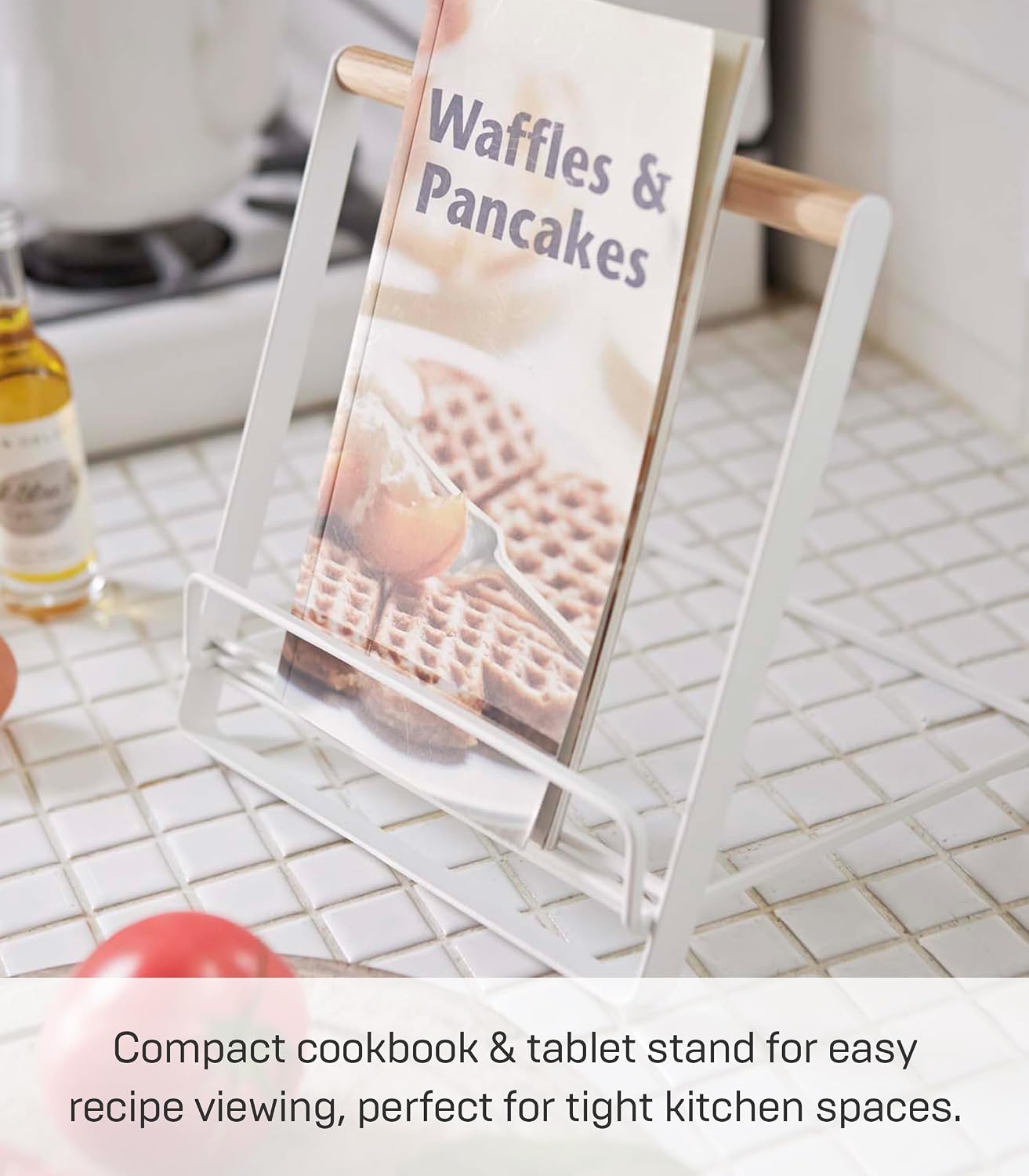 White Steel and Wood Cookbook and Tablet Stand