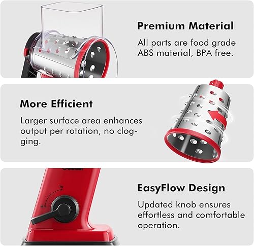 Miniatura 6 de Geedel Rallador rotativo de queso, triturador de verduras mejorado con 4 cuchillas intercambiables, triturador de queso fácil de limpiar con asa,