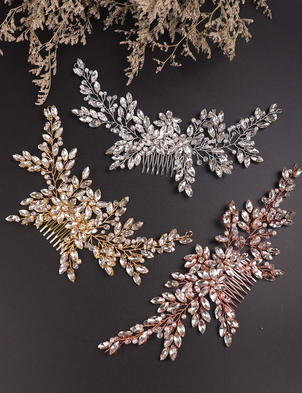 Rhinestone Crystal Flower Hair Comb with Headpiece for Bride, Wedding and Women Girls Silver
