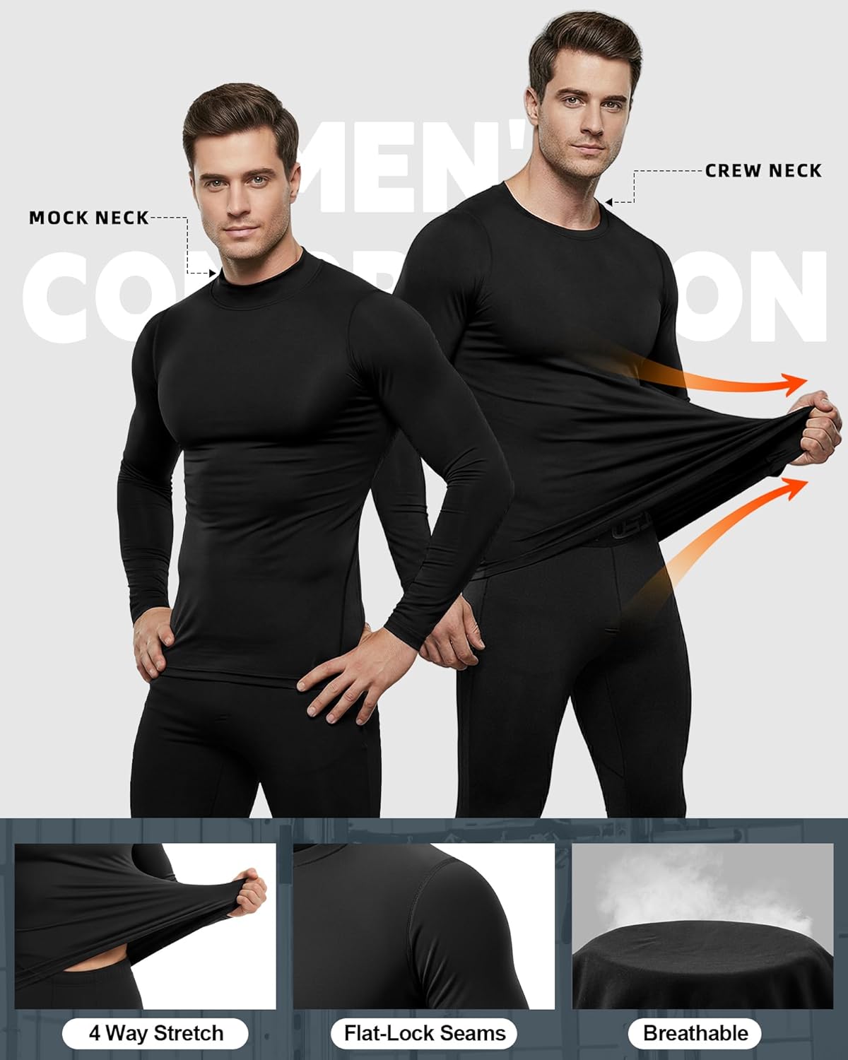 Coume 4 Pack Men's Compression Shirts Long Sleeve Athletic Workout Sports Undershirt Base Layer Top Winter Sports Gear - Image 3