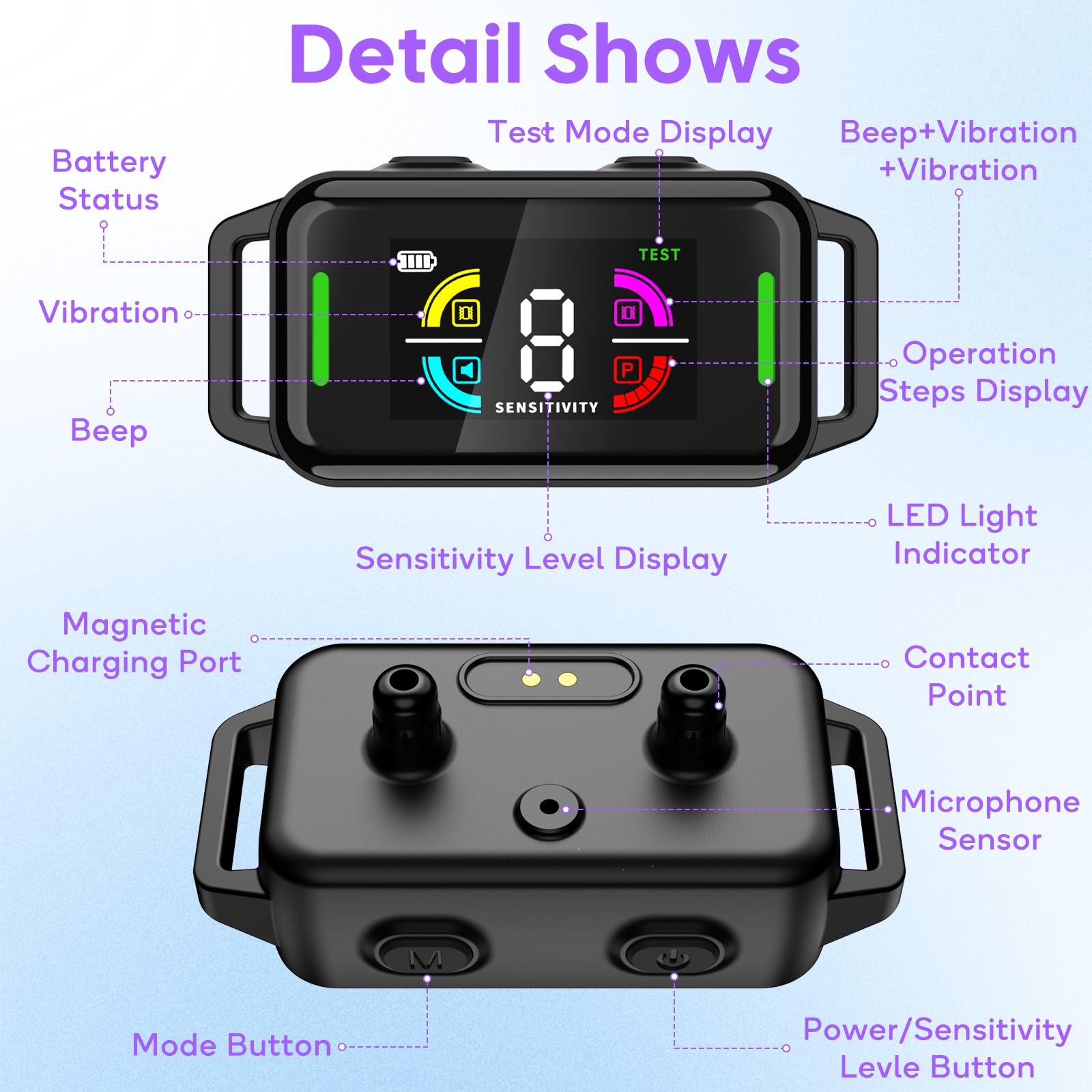 Collar Antiladridos para Perros, Antiladridos y Antiaullidos para Perros, 4 Modos de Vibración/Sonido, Impermeable IP67, Dispositivo Recargable para Detener los Ladridos Grande Mediano Pequeño