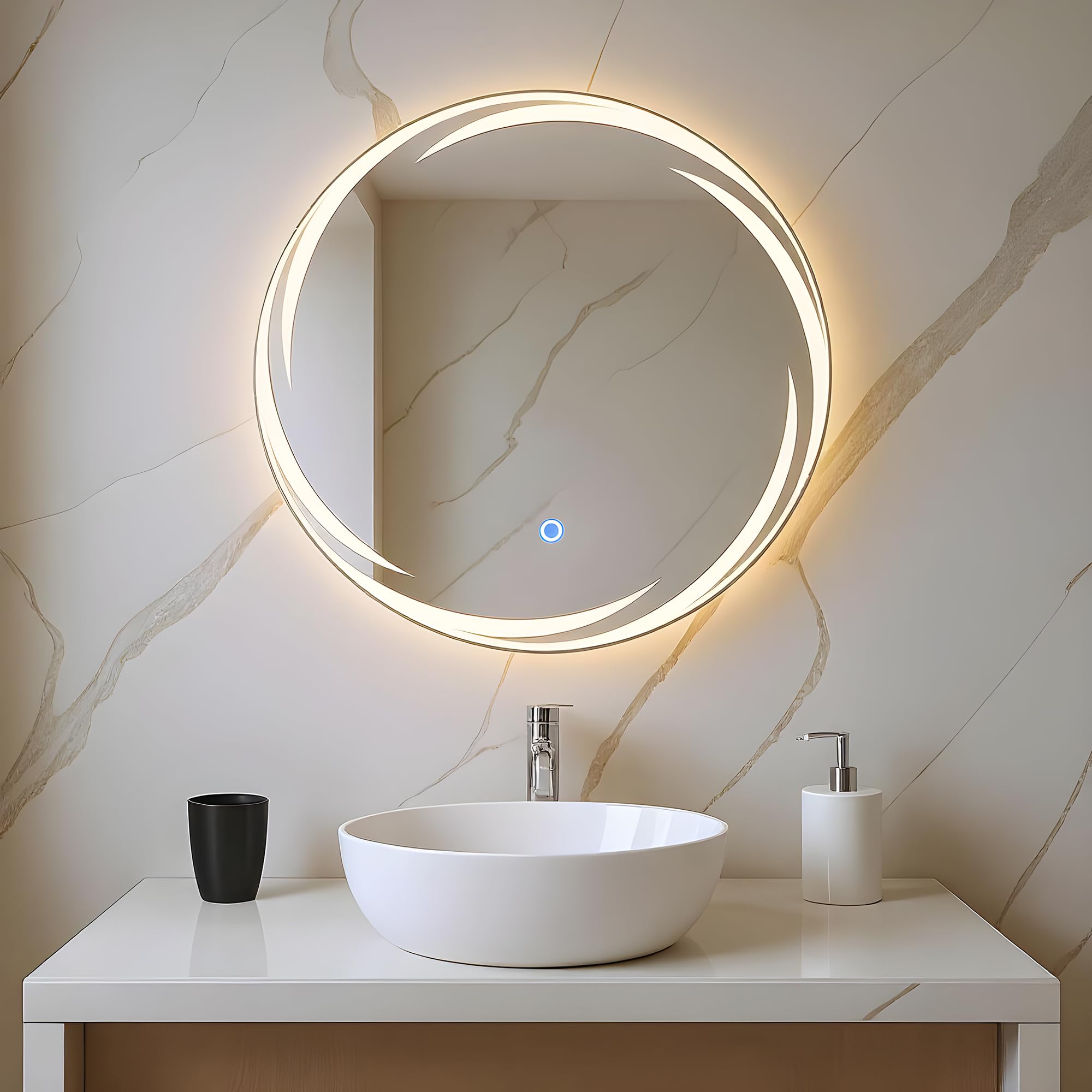 Amazon Basics Round Glass | 18 x 18 Inch Wall-Mounted LED Mirror with Smart Sensor | 3-Color Light (Warm, White, Natural)-image-45