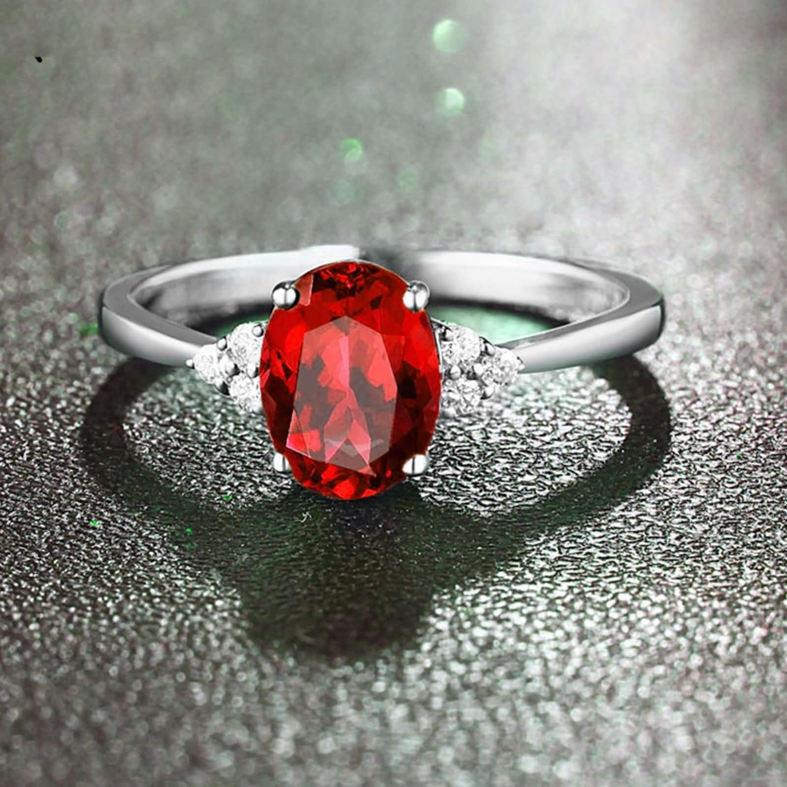 Anello Argento Donna 925,Anelli di Matrimonio 4 Griffe con Semplice Oval Zirconia Cubica Rossa Anelli Donna Fedina Argento