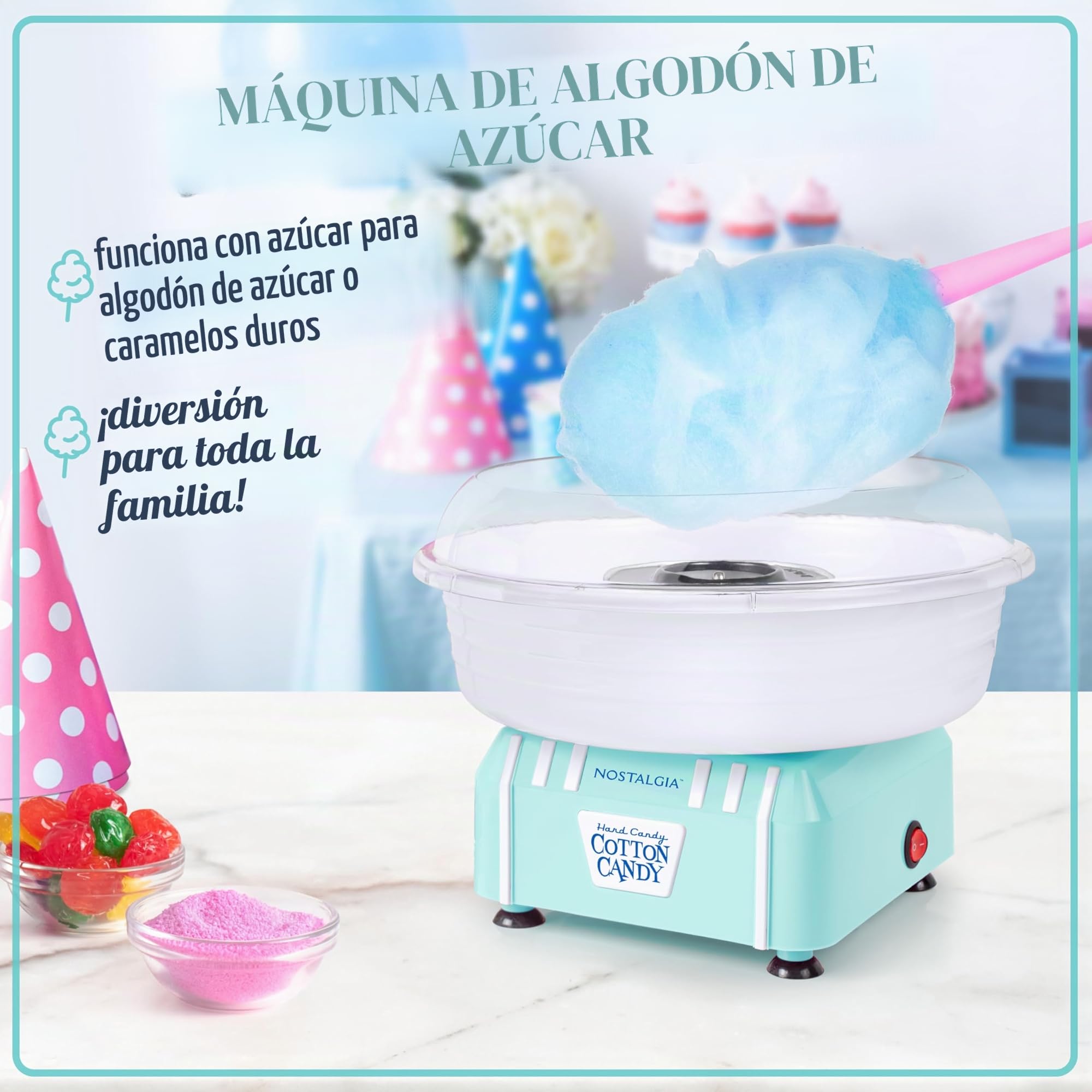 Nostalgia PCM205AQ - Máquina para hacer algodón de azúcar, color aguamarina