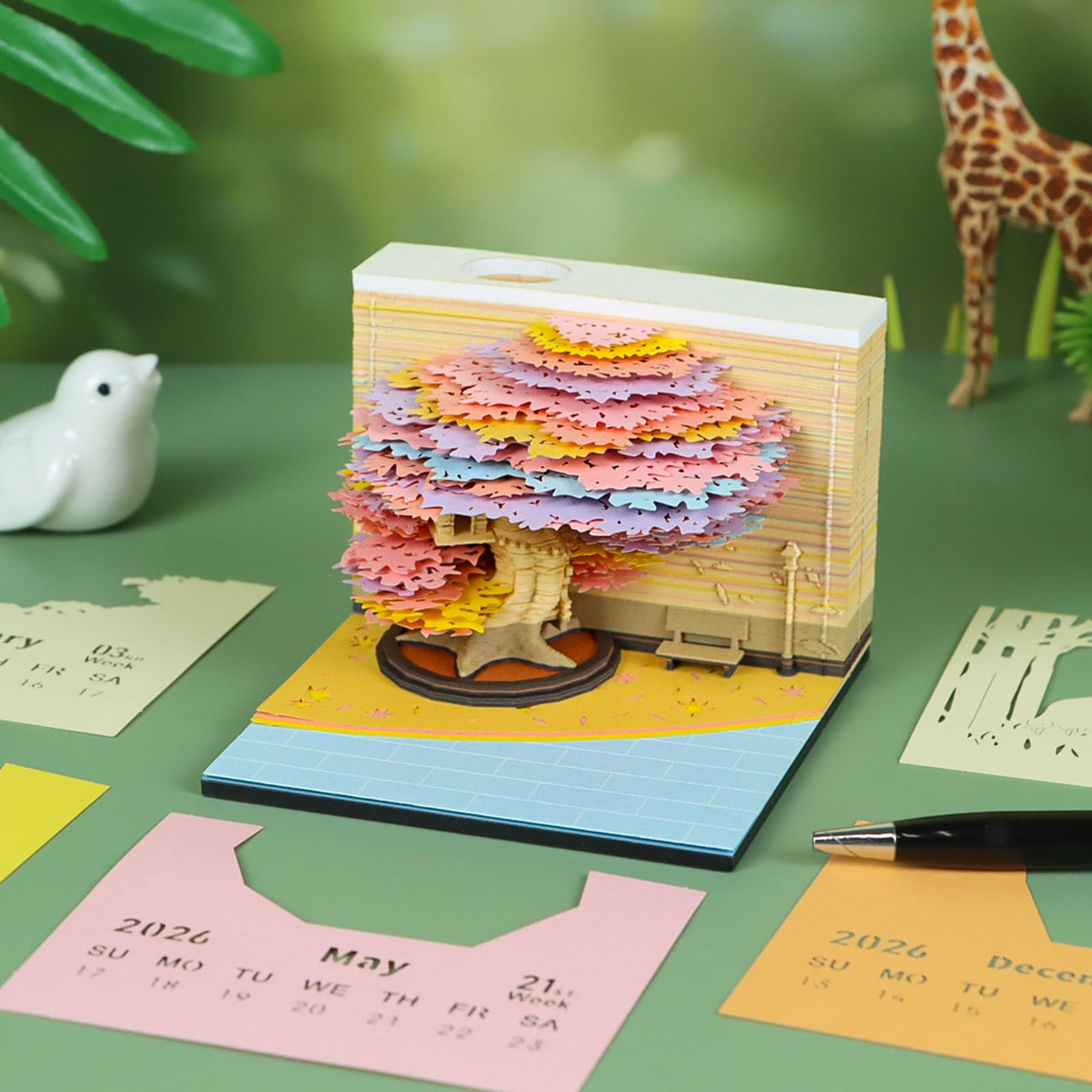 Twenty Six - Planificador de escultura de papel creativo con temática de selva de primavera, bloc de planificación semanal y materiales de escritura decorativos, seis planificadores semanales