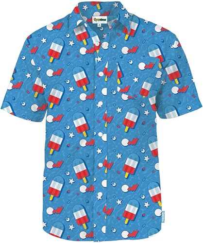 Tipsy Elves Patriotic Shirts for Men - USA Short Sleeve Button Up American Flag Shirts for Men for 4th of July
