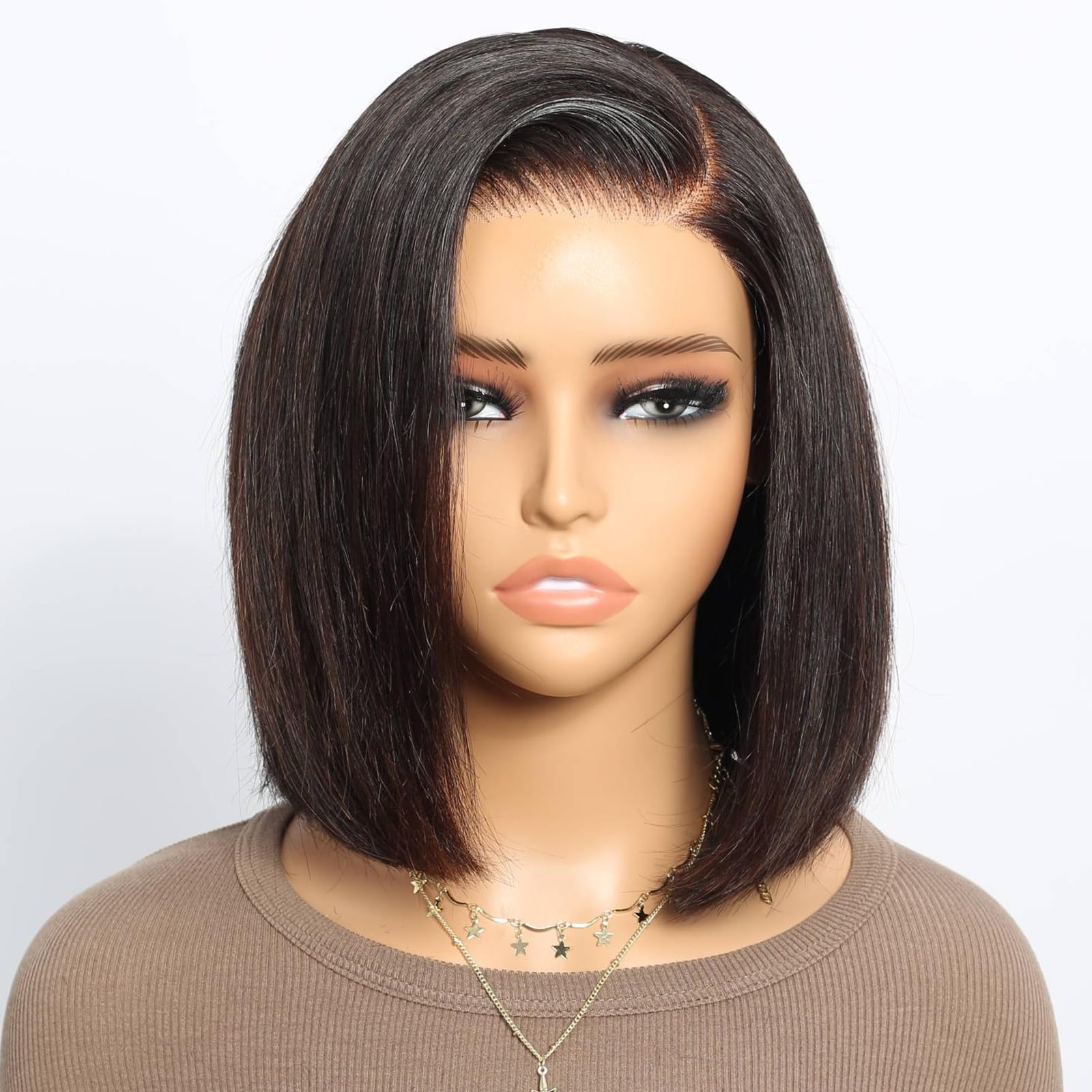 Ready to Go Glueless Wig 200% Density Brazilian Virgin Human Hair Wig Pre Cut 5x6 Lace Front Wigs for Black Women Upgraded Pre Plucked Bleached Invisible Knots Bob Wig Human Hair Natural Black Color