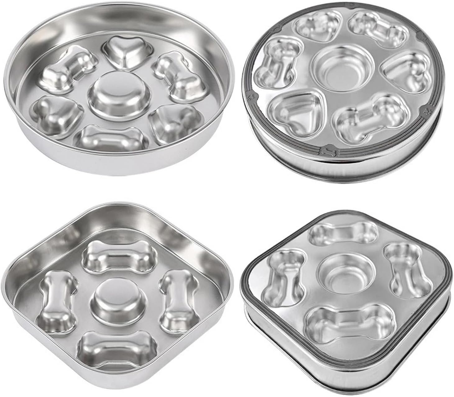 304 Stainless Steel Slow Feeder Bowl for Cats and Dogs - -Slip Silicone Base with Bone/Heart Design, 8.4-9.8in(Rotundity)
