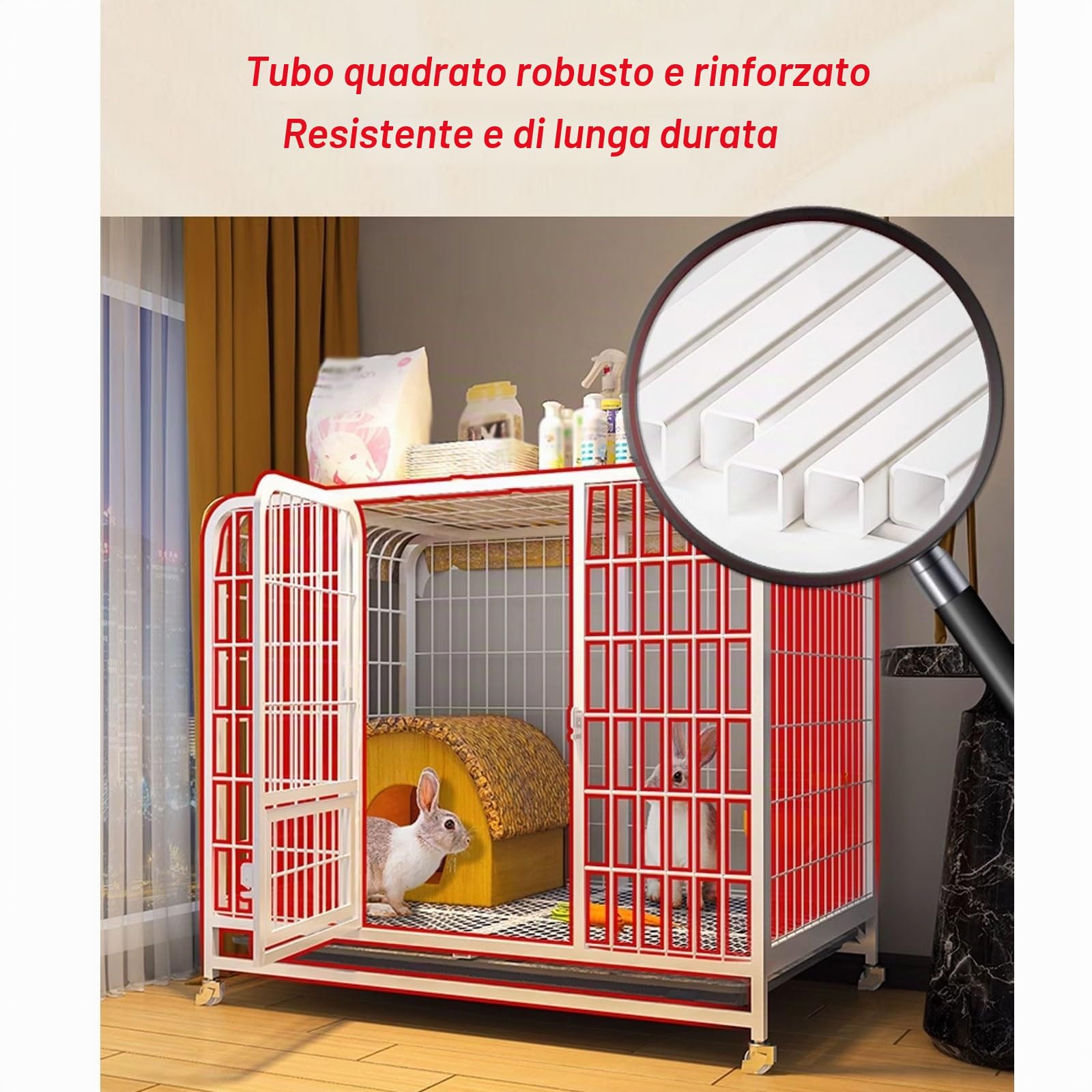 Conigliera da interno per 2 conigli con tetto | Recinzione per piccoli animali per furetto/cincillà/gattini | Recinzione multiuso spaziosa e sicura per animali domestici
