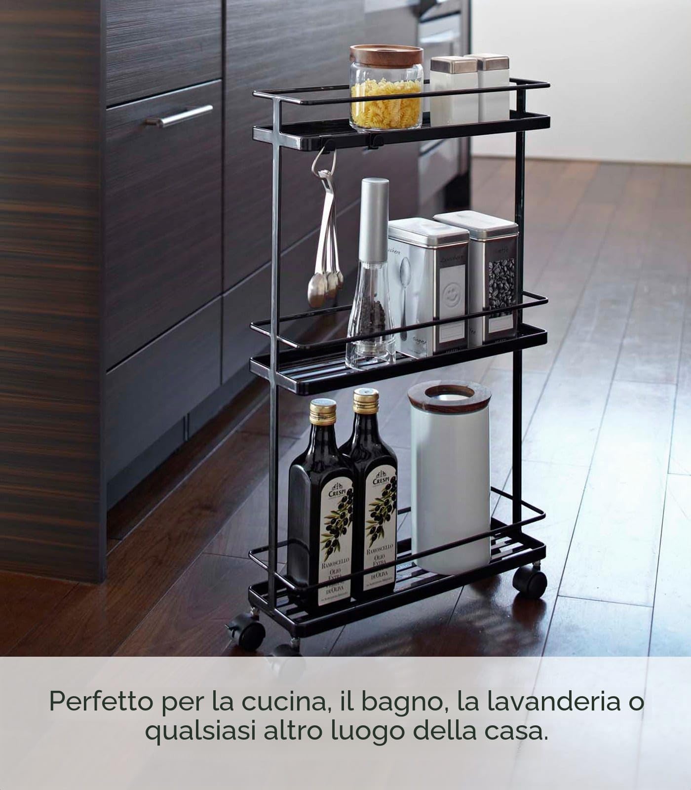 yamazaki Tower Carrello di stoccaggio, Acciaio, Nero, Taglia Unica