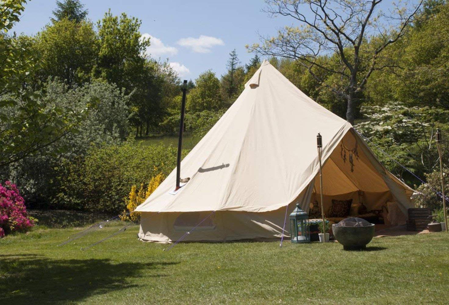 Sport Tent-wasserdichte Campingzelt Familienzelt Baumwolle Tipi Zelt mit Herdheber/Lochrohrentlüftung Indiana Zelt 3-6M Bell Tent Teepee Pyramidenzelt für Gruppen Familien
