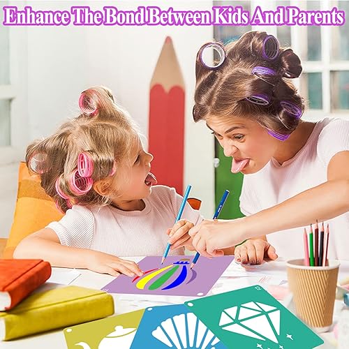 Miniatura 6 de LanMa 30 plantillas de dibujo para niños y niñas, plantillas coloridas de pintura de plástico de 8 x 8 pulgadas, tiza para acera