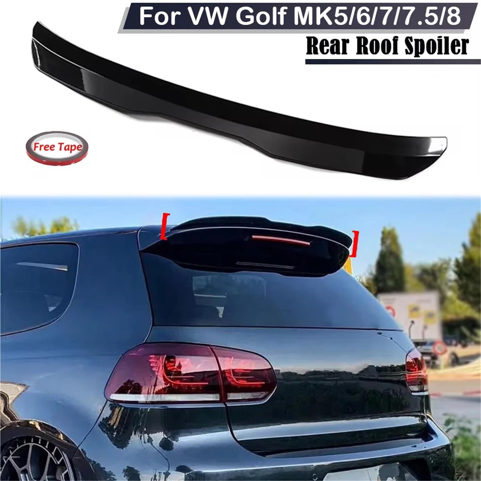 spoiler samochód warga ochronna Pasuje do VW Pasuje do Golfa MK5 MK6 MK7 MK7.5 MK8 Pasuje do GTI Hatchback Tylna klapa bagażnika Spoiler dachowy Skrzydło(Glossy Black)