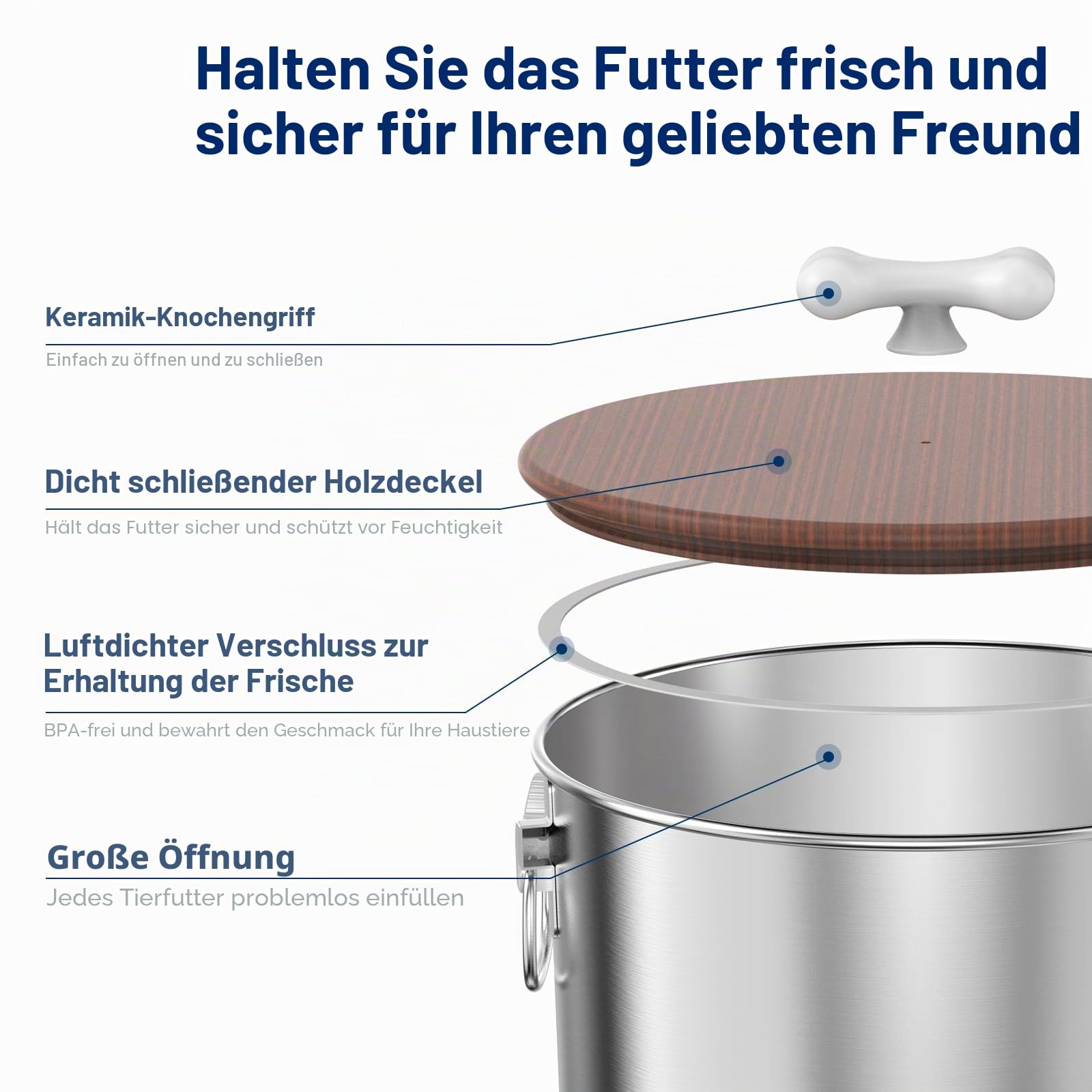 2er-Set aus 25 lb schweren Edelstahl-Futterbehältern mit Holzdeckel