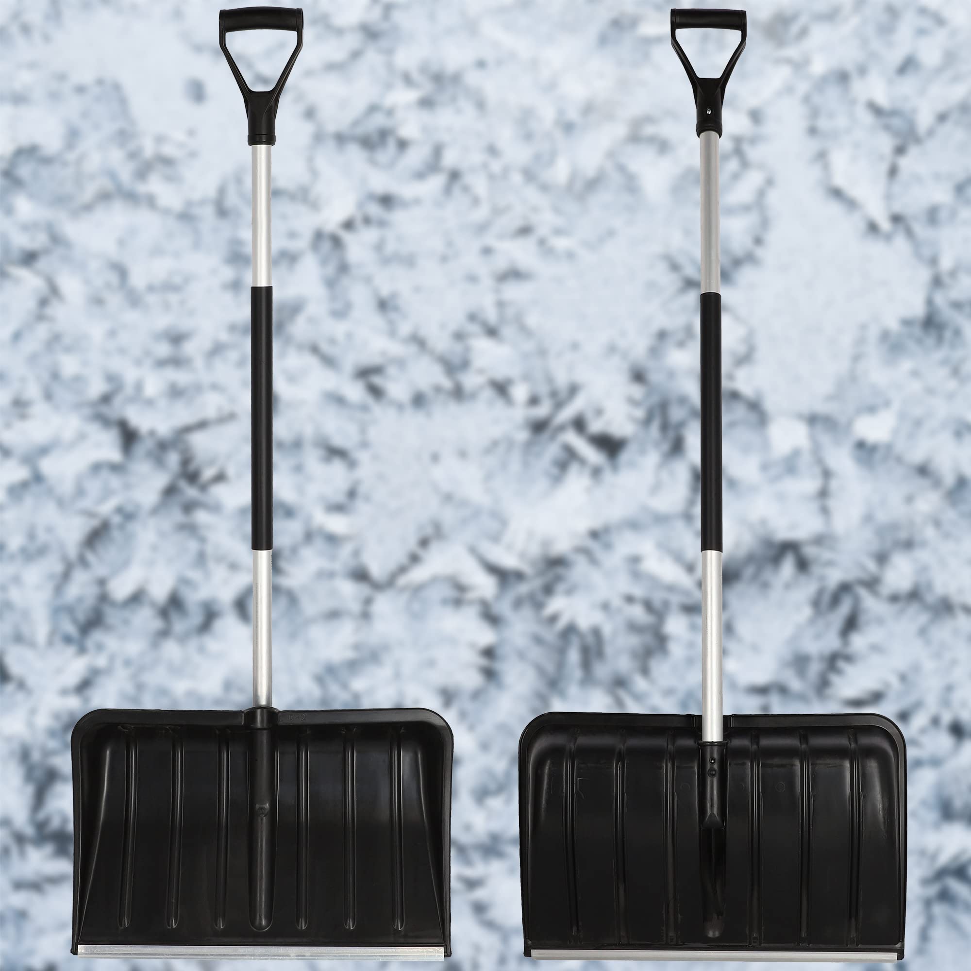KOTARBAU® Pala da neve 54 cm con manico in alluminio rinforzato in plastica con guarnizione in metallo con manico ergonomico, colore nero, 136 cm