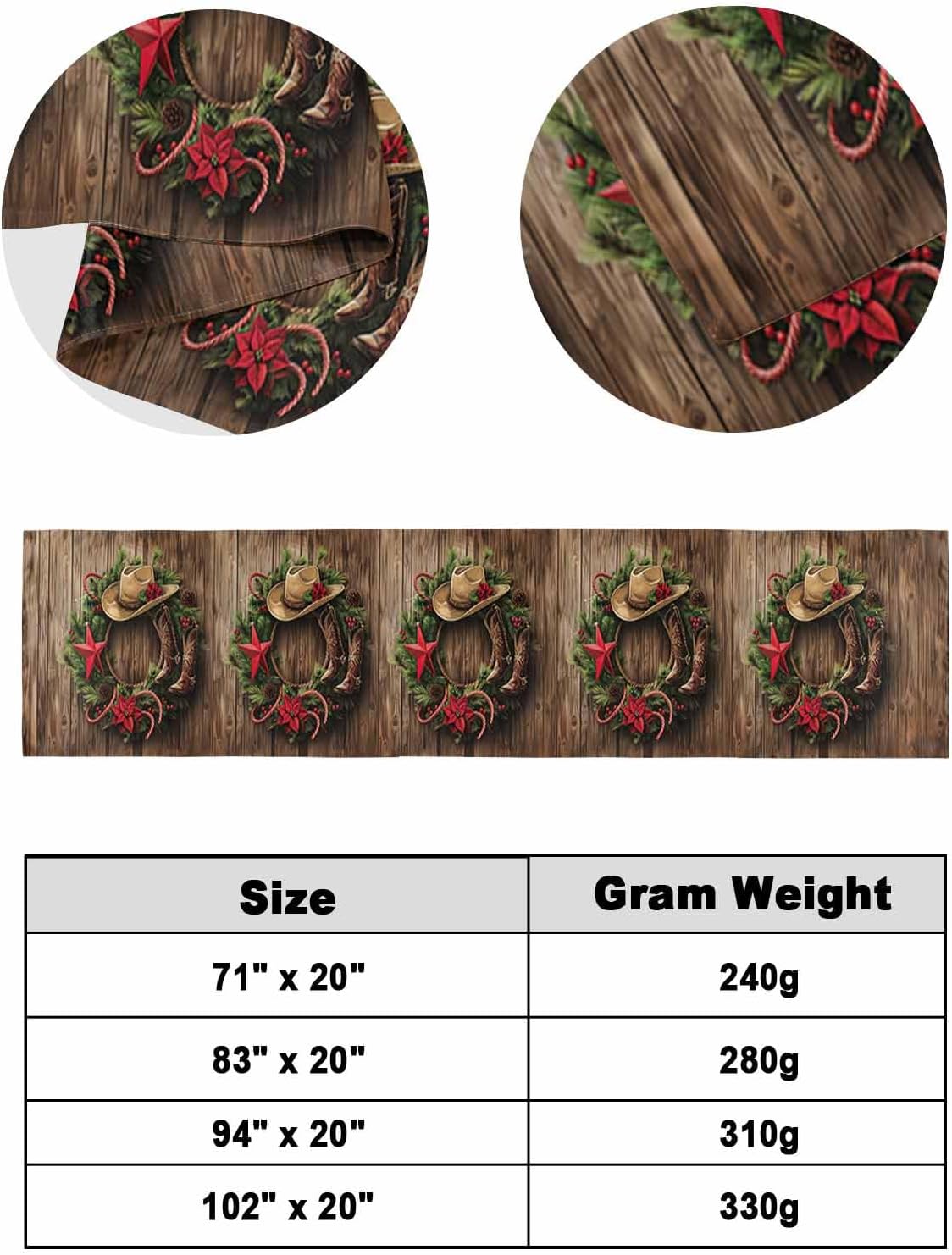 King Bed Runner Christmas Western Farm Cowboy Boots Poinsettia Flower Bedding Runner Scarves Decorative Bed Scarf, Xmas Tree Soft Bed Runners for Bedroom Hotel Wedding 102x20IN