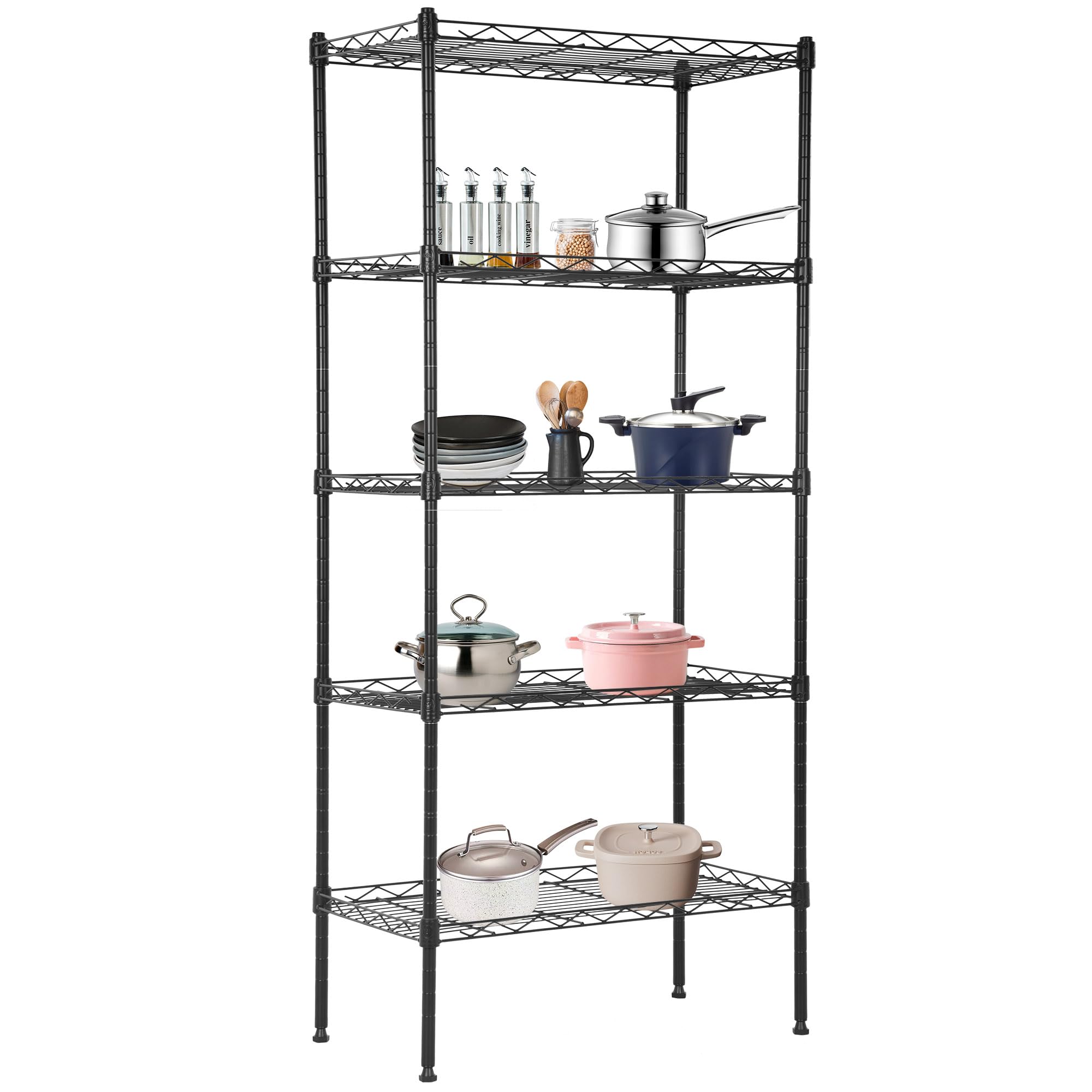 BestOffice | 5-Tier Wire Shelf | 22" x 12" x 48" | Black