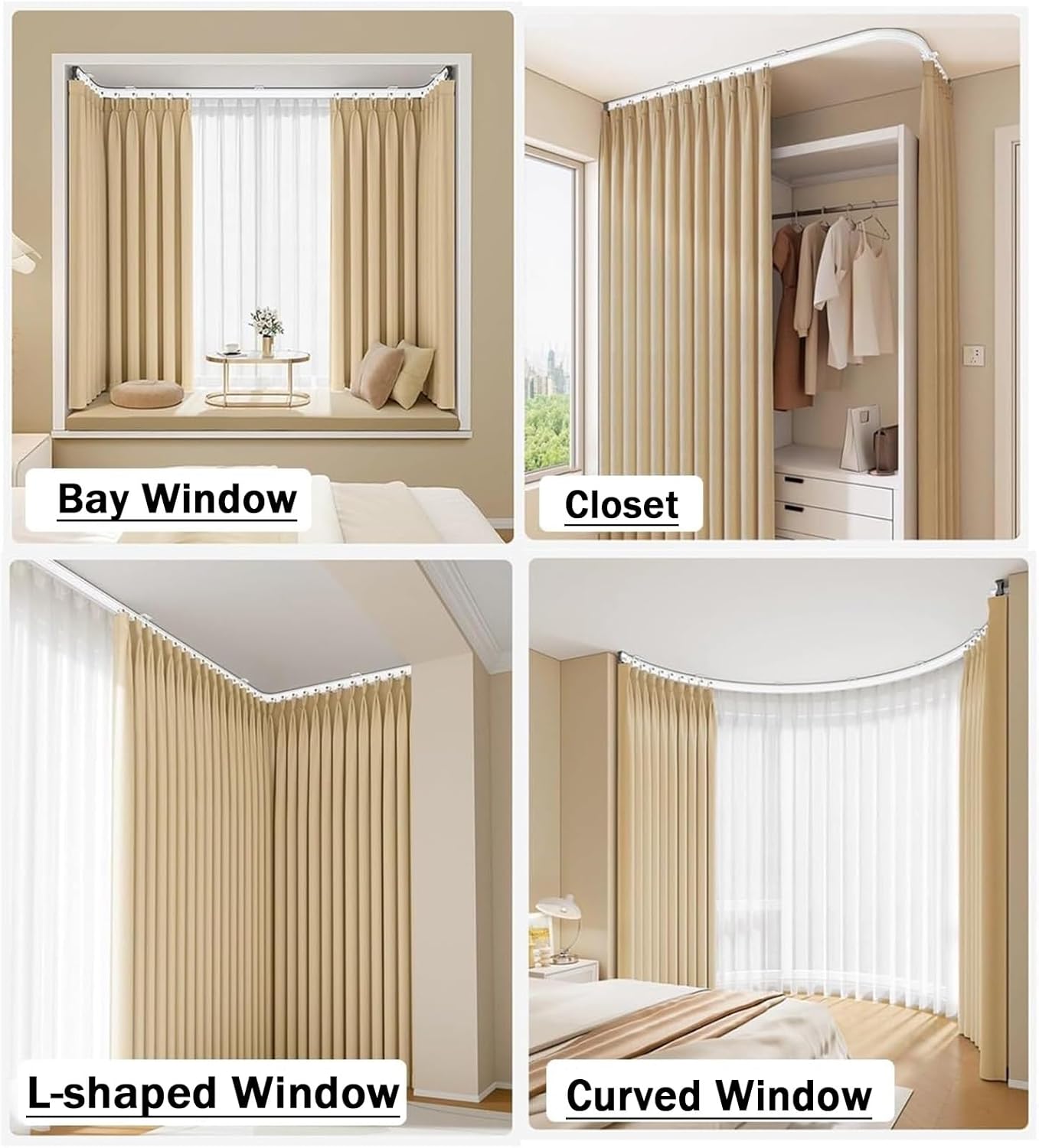 Ceiling/Wall Mount Flexible Curtain Rail Track for Room Divider, Bay Window, Oval Shower, Bathroom Window, RV Rail, Shower Corner
