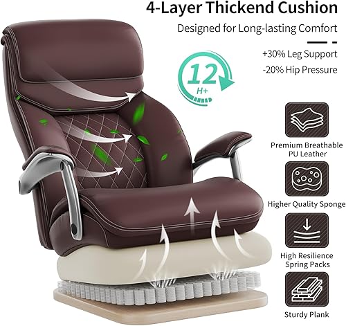 Miniatura 6 de Silla de oficina grande y alta con reposabrazos de área amplia, silla de escritorio resistente de 600 libras con soporte lumbar ajustable, silla