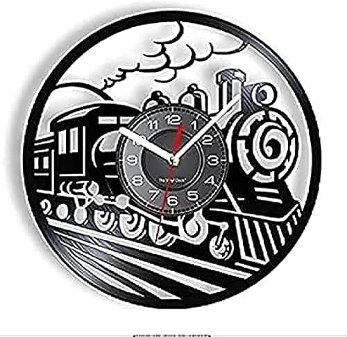 Reloj de pared redondo de 12 pulgadas con tren de vapor hecho de auténtico disco de vinilo con motor de vapor, reloj de pared retro estilo steampunk