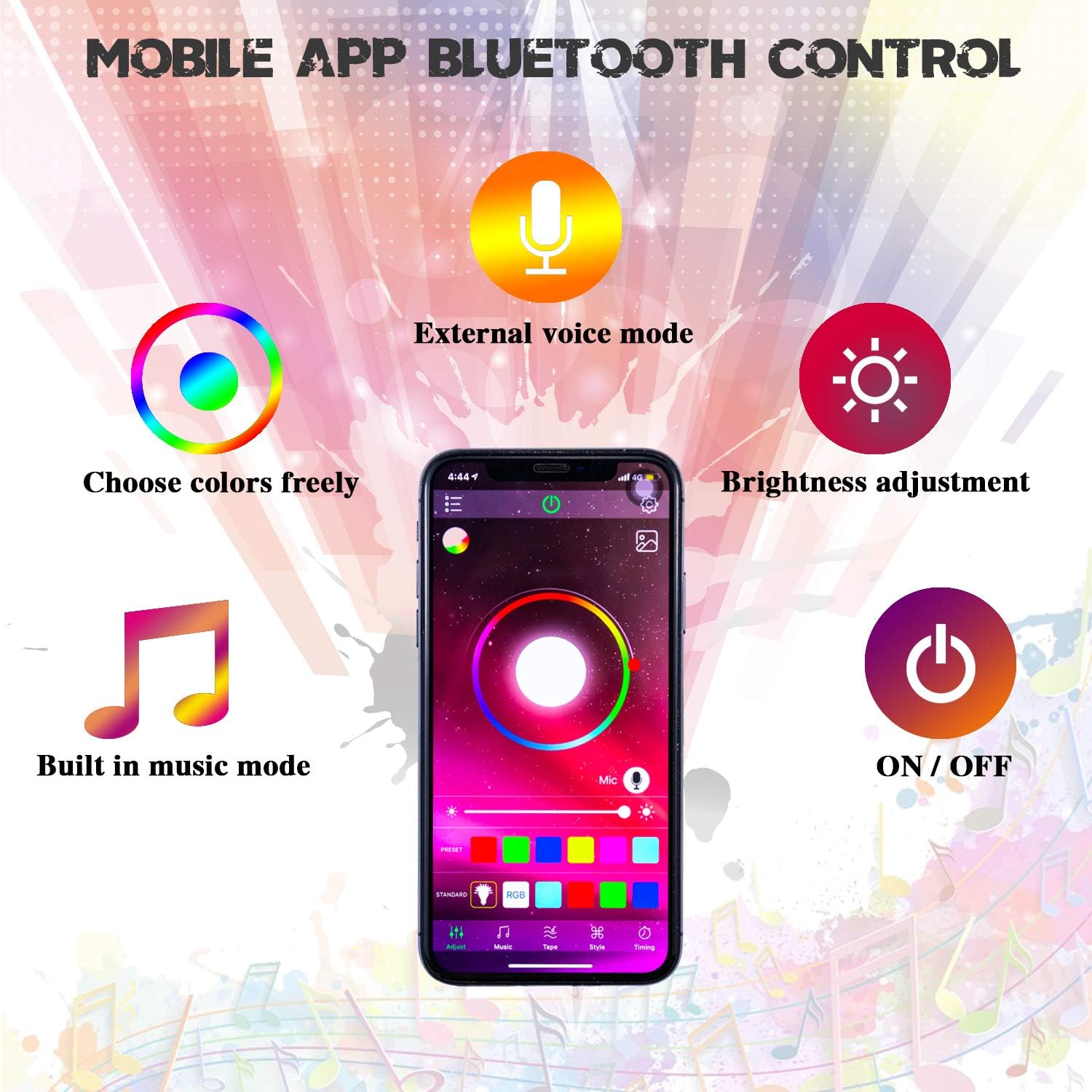 LivTee 12V Interior Accessories Car Lights, Two-Line Design 4pcs 48 LED Multi DIY Color Music Under Dash Car Lighting Waterproof Kits with APP Controller, Car Charger Included : Automotive