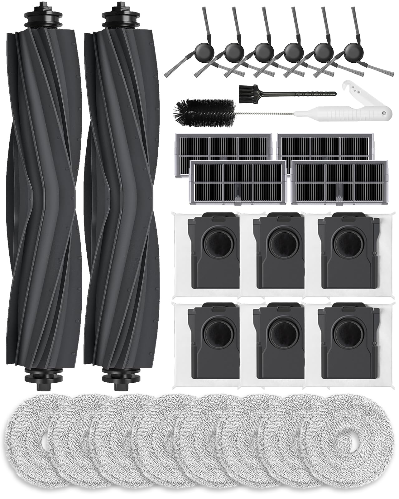 iRobacc 28 Stück Zubehörsets für Mova E40 Ultra Saugroboter: 2 Hauptbürste, 8 Wischer-Pads, 6 Seitenbürste, 4 HEPA-Filters, 6 Staubsaugerbeutel, 1 Bürste, 1 Wassertankbürste